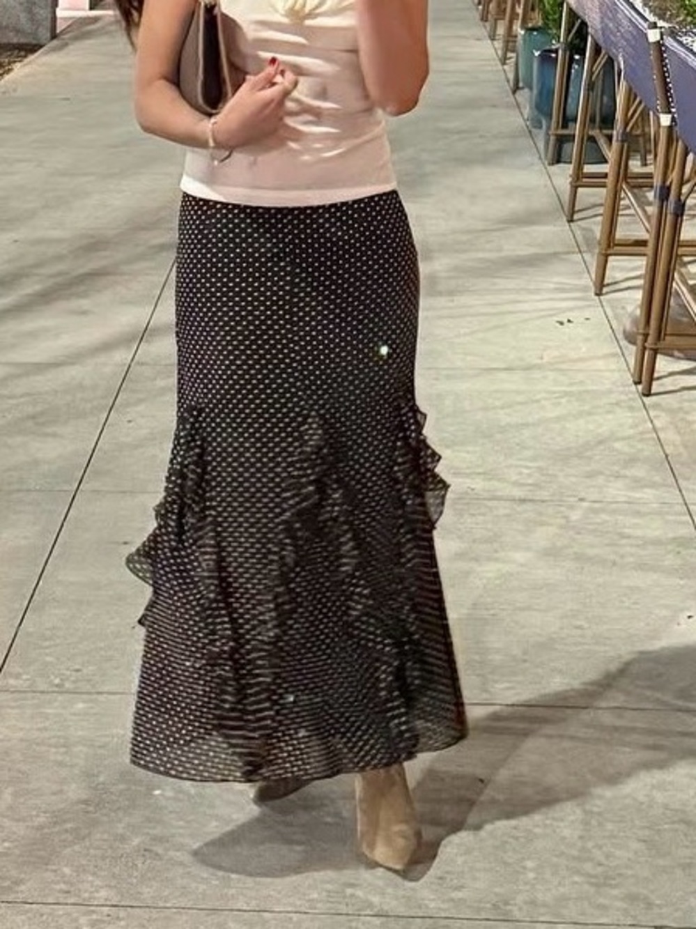 Women’s Black Polka Dot Ruffle Midi Skirt